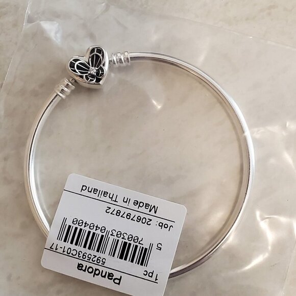 Pandora bracelet  Butterfly Bangle Heart Rhinestone Size small 17 cm Silver Tone - Picture 2 of 9